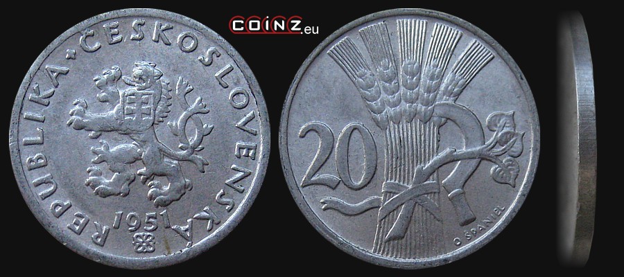 20 halerzy 1951-1952 - monety Czechosłowacji