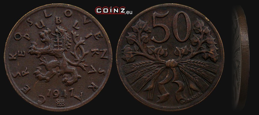 50 halerzy 1947-1950 - monety Czechosłowacji