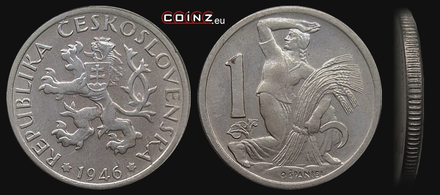 1 koruna 1946-1947 - Coins of Czechoslovakia