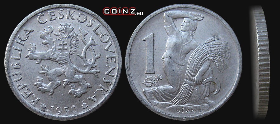 1 koruna 1950-1953 - Coins of Czechoslovakia