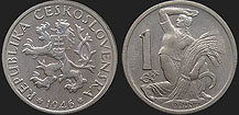 Monety Czechosłowacji - 1 korona 1946-1947