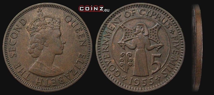 5 milów 1955-1956 - monety Cypru