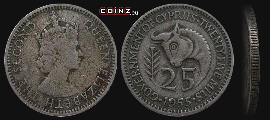 25 milów 1955 - monety Cypru