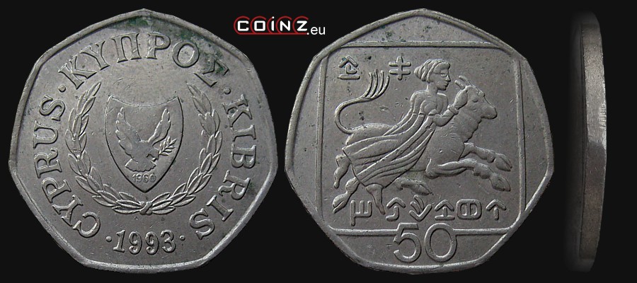 50 centów 1991-2004 - monety Cypru