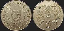 Monety Cypru - 5 centów 1991-2004