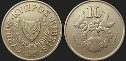 Monety Cypru - 10 centów 1991-2004