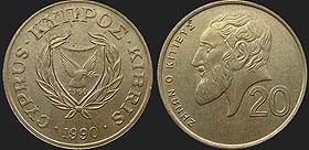 Monety Cypru - 20 centów 1989-1990