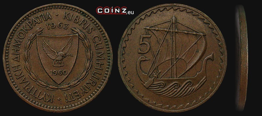 5 milów 1963-1980 - monety Cypru