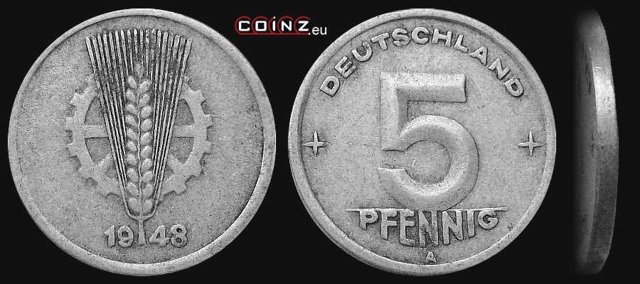 5 fenigów 1948-1950 - monety Niemiec (NRD)