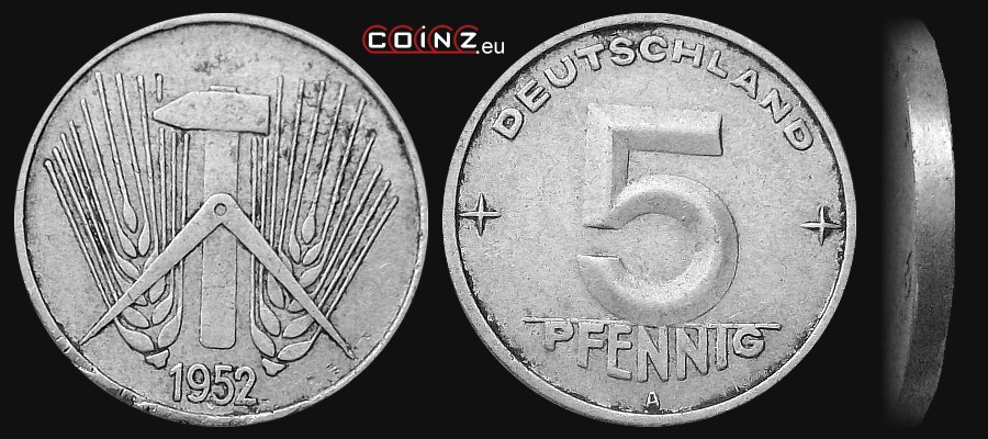 5 fenigów 1952-1953 - monety Niemiec (NRD)