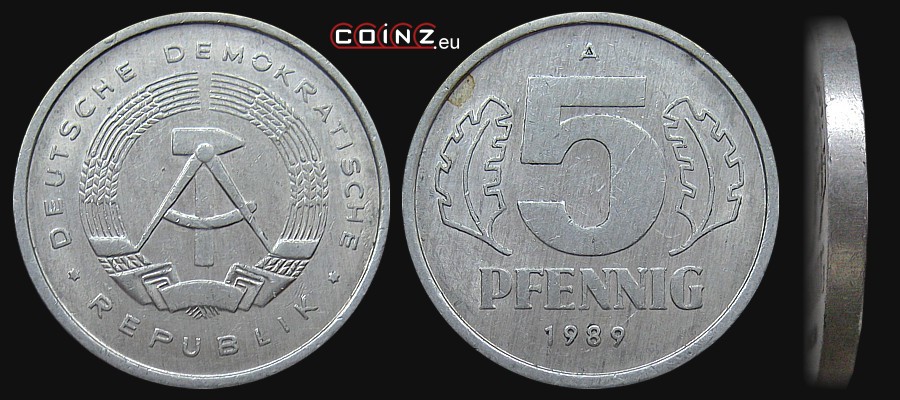 5 fenigów 1978-1990 - monety Niemiec (NRD)