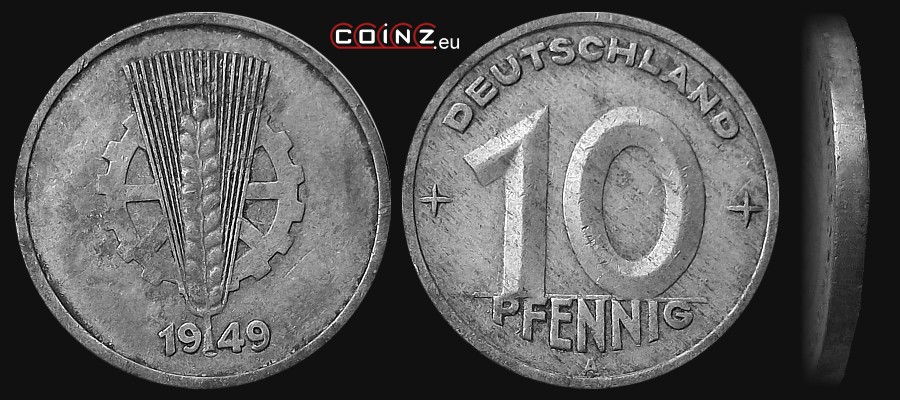 10 fenigów 1948-1950 - monety Niemiec (NRD)