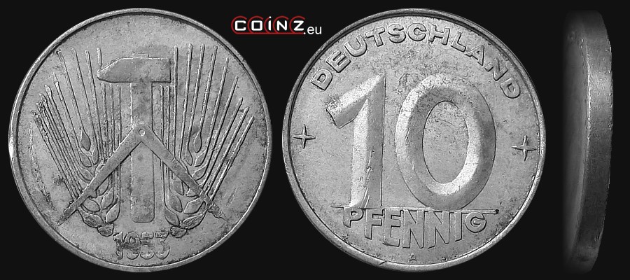 10 fenigów 1952-1953 - monety Niemiec (NRD)