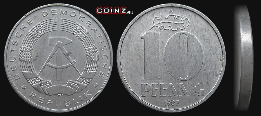 10 fenigów 1986-1990 - monety Niemiec (NRD)