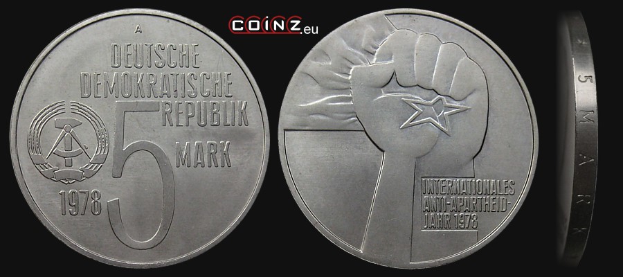 5 marek 1978 Międzynarodowy Rok Antyapartheidowski - monety Niemiec (NRD)