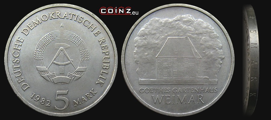 5 marek 1982 Weimar - Dom Goethego - monety Niemiec (NRD)