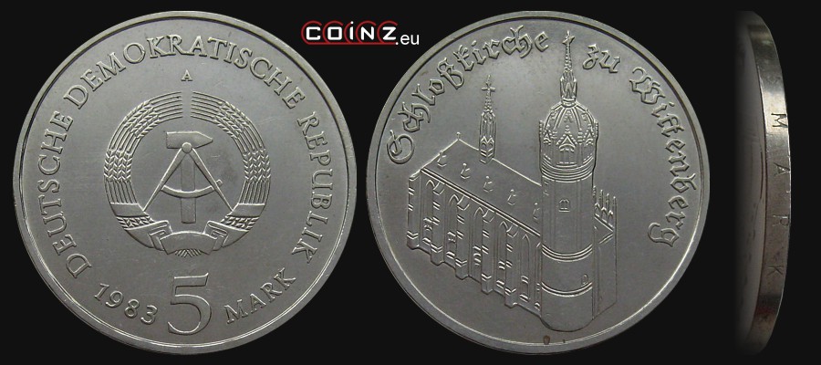 5 marek 1983 Wittenberga - Kościół Zamkowy - monety Niemiec (NRD)