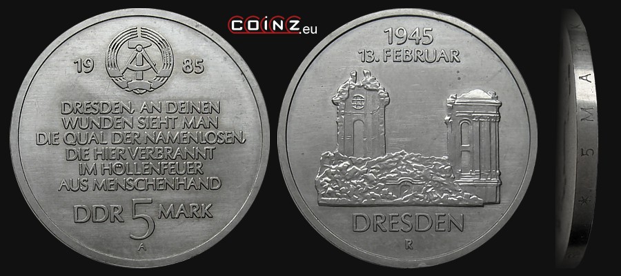 5 marek 1985 Drezno - Kościół Marii Panny - monety Niemiec (NRD)
