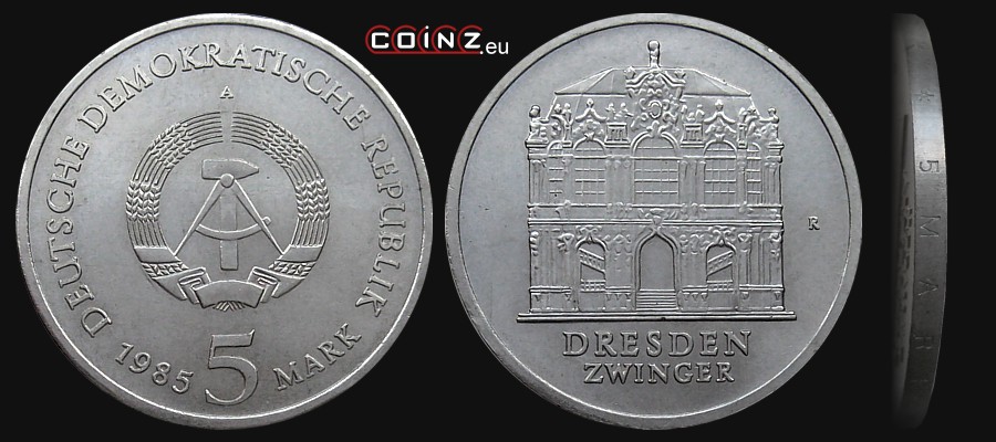 5 marek 1985 Drezno - Pałac Zwinger - monety Niemiec (NRD)