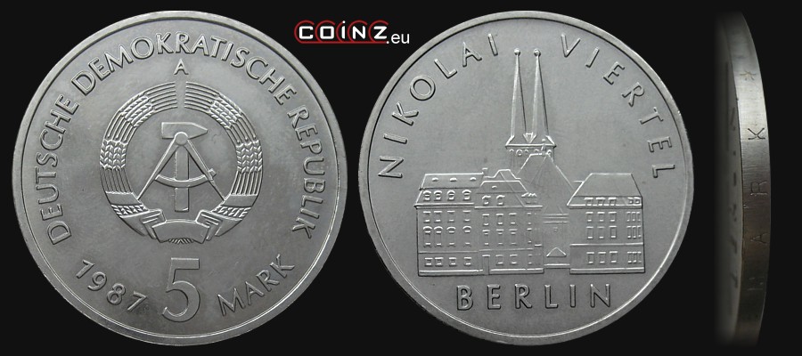 5 marek 1987 Berlin - Kwartał Św. Mikołaja - monety Niemiec (NRD)