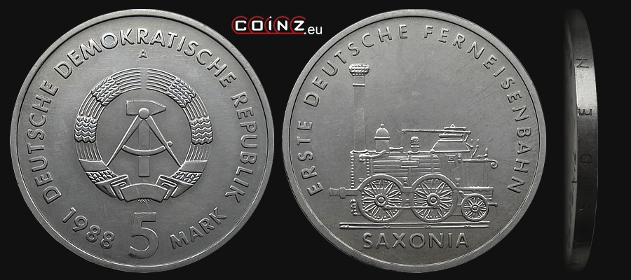5 marek 1988 Saxonia - Kolej Dalekobieżna - monety Niemiec (NRD)