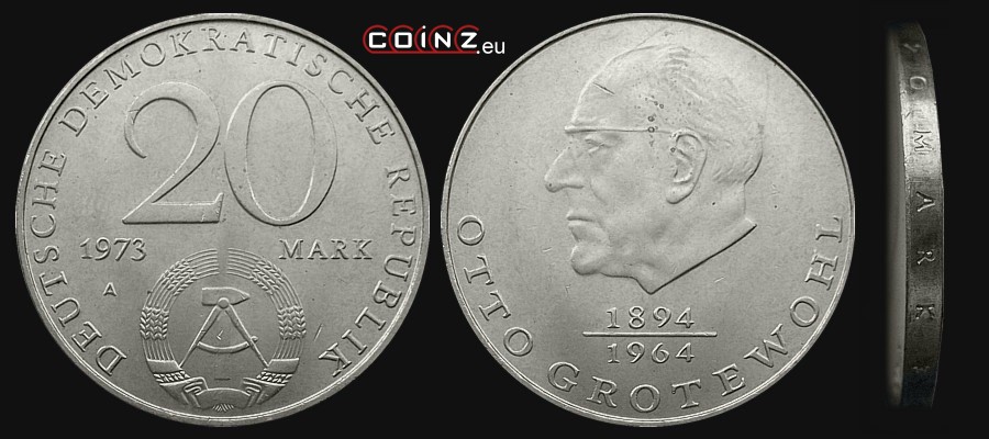 20 marek 1973 Otto Grotewohl - monety Niemiec (NRD)
