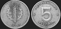 Monety Niemiec - 5 fenigów 1948-1950