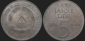 Monety Niemiec - 5 marek 1969 20 Lat NRD