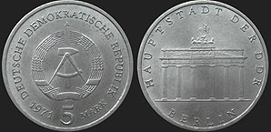 Monety Niemiec - 5 marek 1971-1982 Berlin - Brama Brandenburska