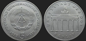 Monety Niemiec - 5 marek 1983-1990 Berlin - Brama Brandenburska