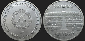 Monety Niemiec - 5 marek 1986 Poczdam - Pałac Sanssouci