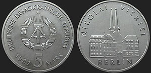 Monety Niemiec - 5 marek 1987 Berlin - Kwartał Św. Mikołaja