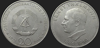 Monety Niemiec - 20 marek 1971 Ernst Thälmann