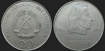 Monety Niemiec - 20 marek 1972 Friedrich von Schiller