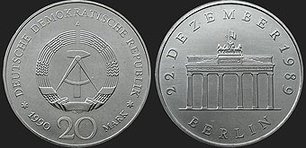 Monety Niemiec - 20 marek 1990 Brama Brandenburska