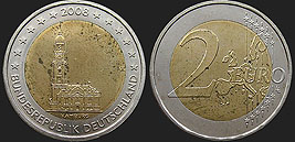 Monety Niemiec - 2 euro 2008 Hamburg - stary rewers