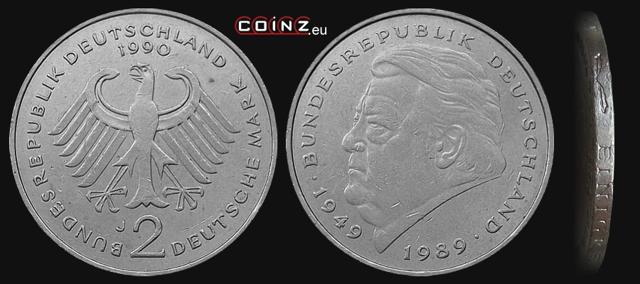 2 marki 1990-1996 Franz Strauss - monety Niemiec