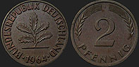 German coins - 2 pfennig 1950-1969