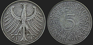 German coins - 5 marek 1951-1974