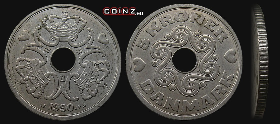 5 kroner from 1990 - coins of Denmark