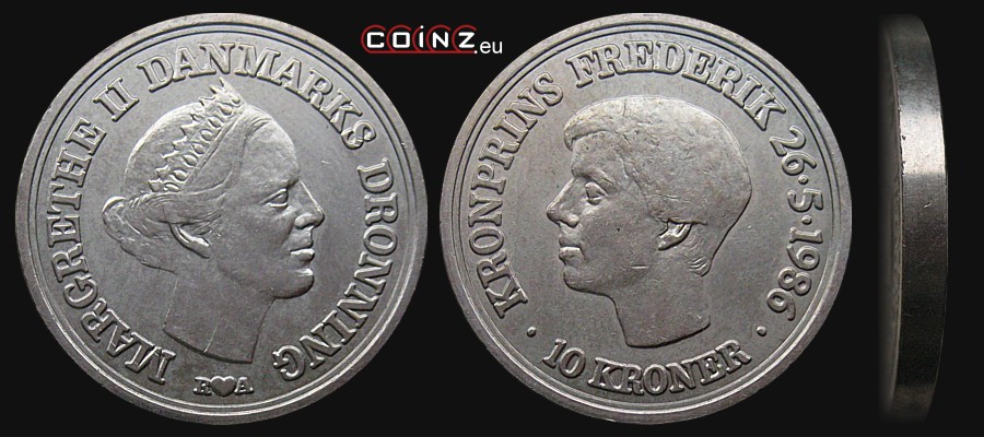 10 koron 1986 - 18 Urodziny Księcia Fryderyka - monety Danii
