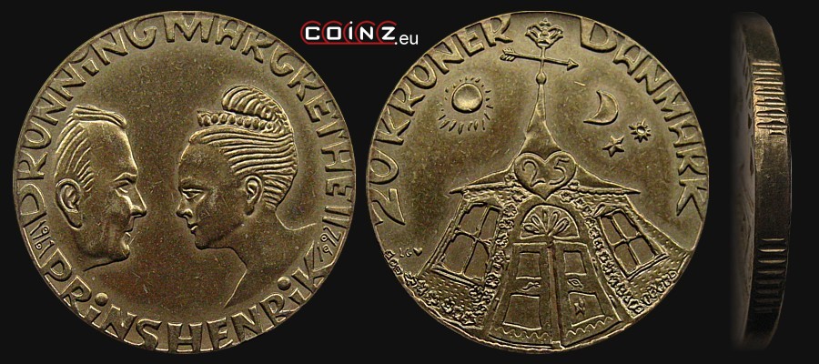20 koron 1992 - 25 Rocznica Ślubu Pary Królewskiej - monety Danii