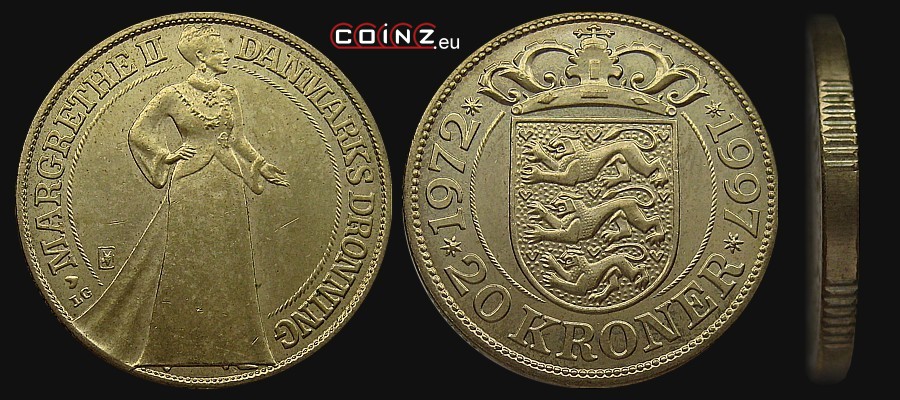 20 kroner 1997 - 25 Years of Queen Margrethe's II Reign - coins of Denmark