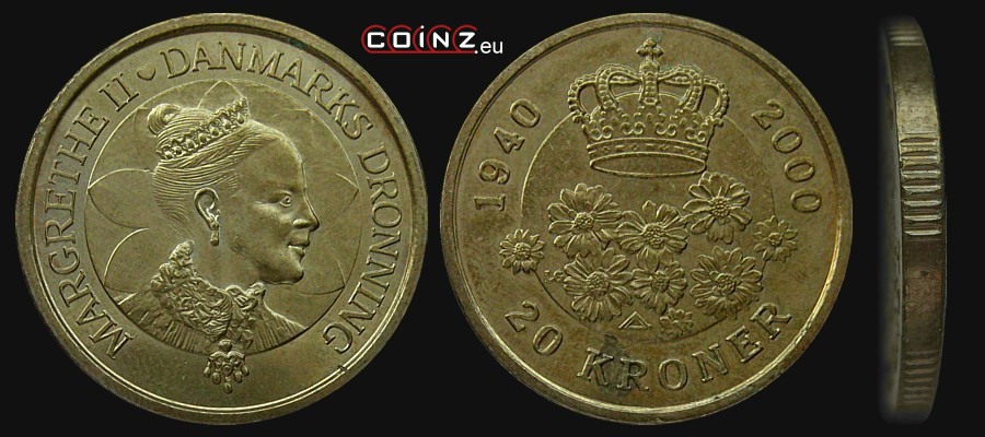 20 koron 2000 - 60 Urodziny Królowej Małgorzaty II - monety Danii