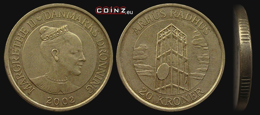 20 koron 2002 Wieże - Ratusz w Aarhus - monety Danii