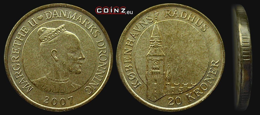 20 koron 2007 Wieże - Ratusz w Kopenhadze - monety Danii