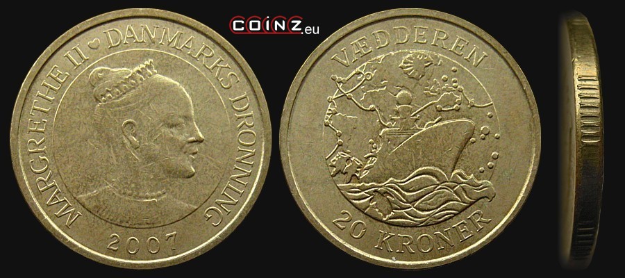 20 kroner 2007 Ships - Frigate Vædderen - coins of Denmark