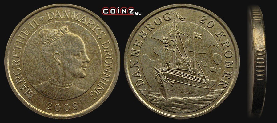 20 koron 2008 Statki - Jacht Królewski Dannebrog - monety Danii