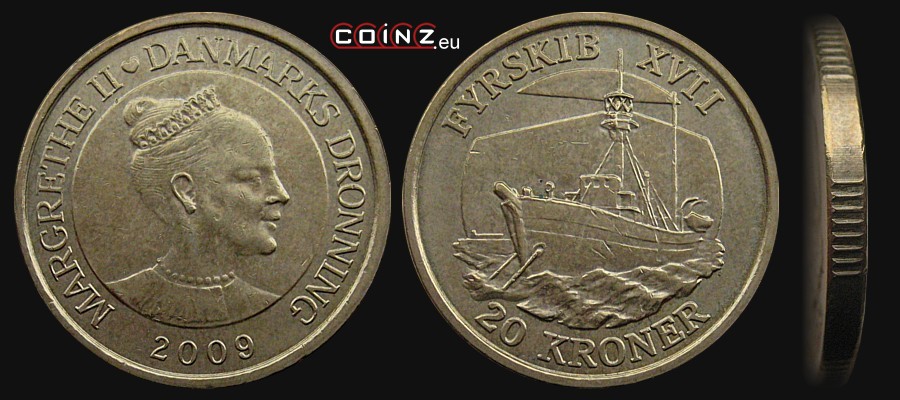 20 koron 2009 Statki - Latarniowiec Fyrskib XVII - monety Danii