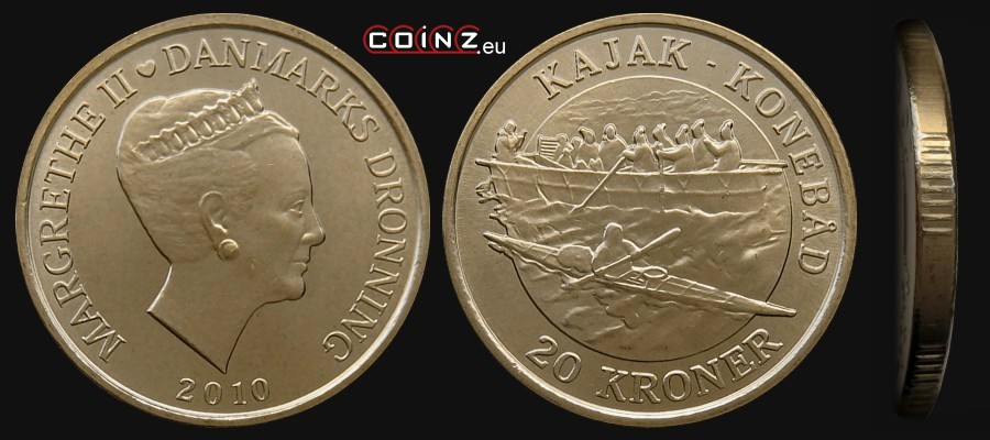 20 kroner 2010 Ships - Kayak and Umiak - coins of Denmark